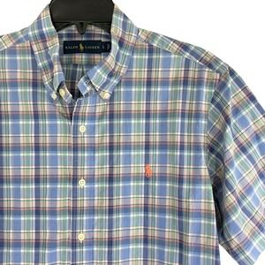 Polo Ralph Lauren Men's Large Blue Green Plaid Button Down Shirt Pony Casual